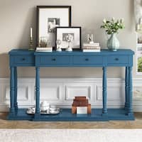 63" Navy Blue Console Sofa Table Entryway Table with 4 Storage Drawers ...